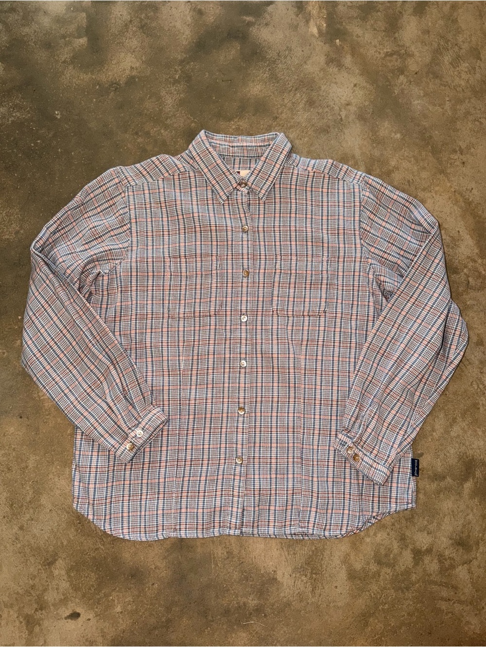 Woolrich Women’s L 100% Cotton Plaid Flannel Button Down Shirt Blue Rust